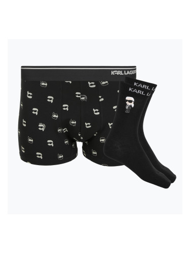 Мъжки комплект боксерки + чорапи KARL LAGERFELD Ikon Trunk aop karl dot black