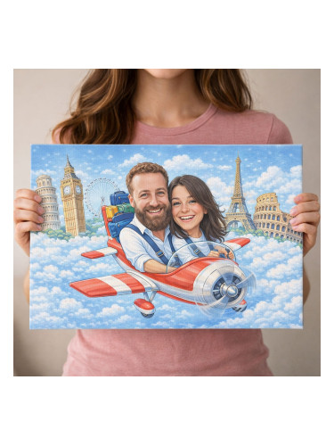 Картина от канава с карикатура по снимка – Любовен полет