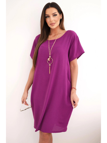 Лилава рокля Кеси с джобове и висулка