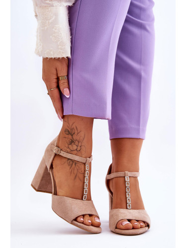 Велурени сандали на ток с кубичен цирконий VINCEZA