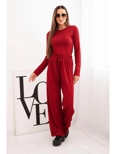 Дамски комплект от вискоза с блуза и широк панталон