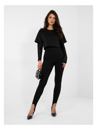 Черно боди с дантелени ръкави