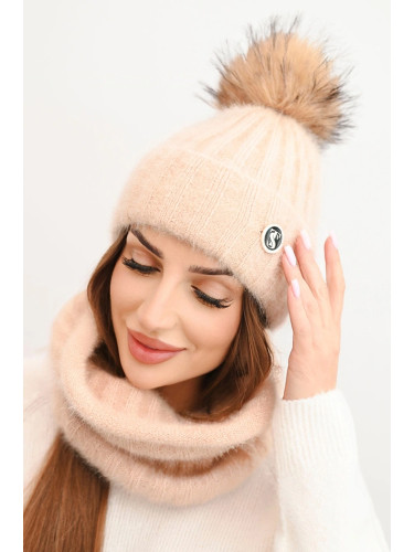 Polski Women's hooded cap with tie and braided pattern white