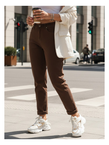 Кафяви прави дънки с висока талия