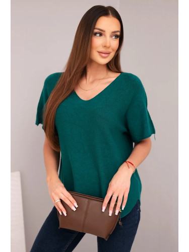 Дамски пуловер с къс ръкав и V-образно деколте