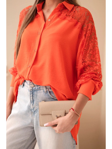 Дамска вискозна блуза с дантелени ръкави