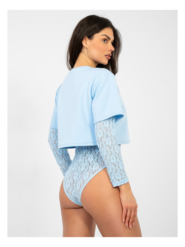 Светлосин дантелен боди