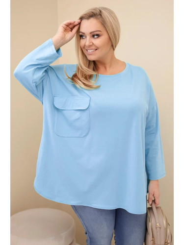 Блуза с голям размер с джоб и навити ръкави