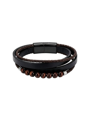 Черна мъжка гривна от кожа с мъниста Bellita