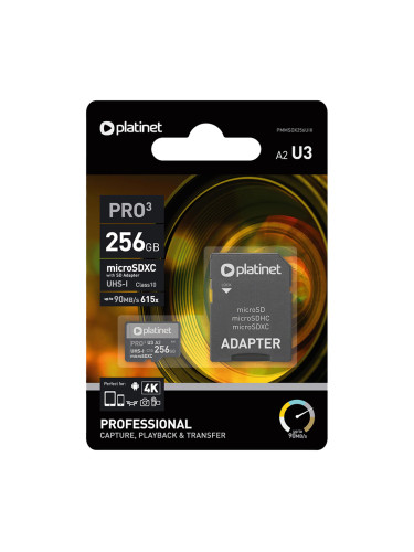 Памет Micro SD 256GB Platinet +адаптер