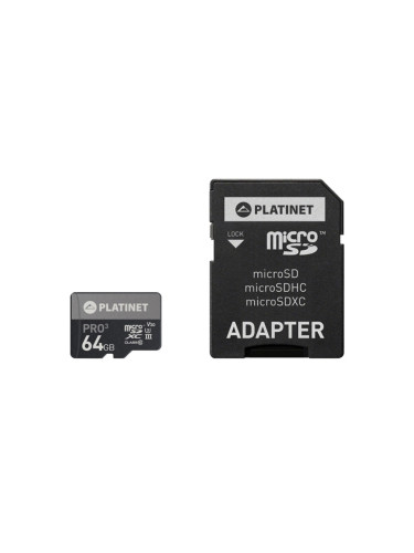 Памет Micro SD 64GB Platinet CL10 + Адап