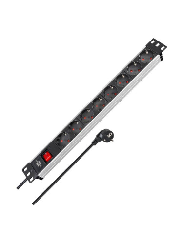 Разклонител, за 19" шкаф,  8 гнезда, 2m, сив/черен, Alu-Line, Brennenstuhl, 1390007018