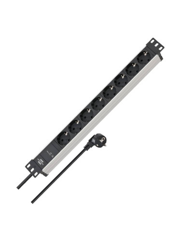 Разклонител, за 19" шкаф, 8 гнезда, 2m, сив/черен, със защита, Alu-Line, Brennenstuhl, 1390007308