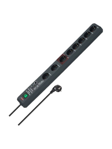Разклонител 8 гнезда, 3m, сив, със защита, Secure-Tec, Brennenstuhl, 1159490936
