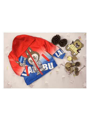 Детско непромокаемо яке за момче с качулка LABUBU в червено
