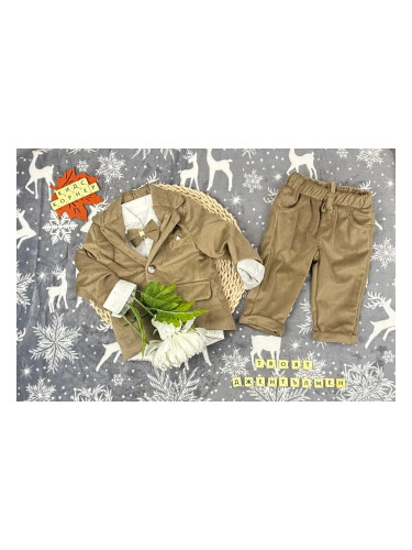 Официален велурен бебешки комплект с риза в керемиден цвят