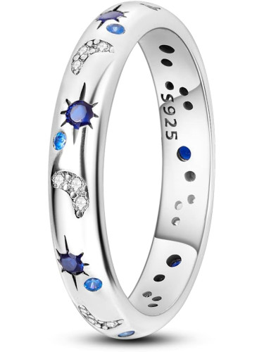 Пръстен от масивно сребро 925 със сапфири - Звездно небе