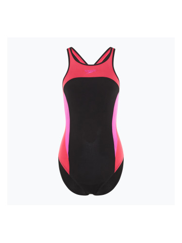 Speedo дамски бански костюм от една част High Neck Splice Cross Back малинов пълнеж