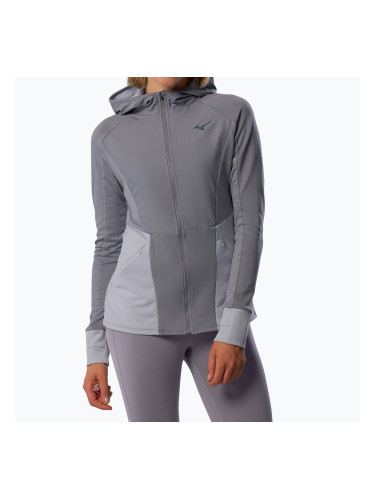 Дамско яке за бягане Mizuno Active Warm Hybrid Full Zip с качулка quicksilver