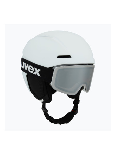 Детска скиорска каска UVEX Viti Set + очила Speedy Pro white matt/mirror silver/green/clear