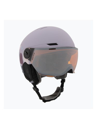 Детска скиорска каска UVEX Rocket Visor Jr cool lavender abstract matt/mirrorsilver/lasergold