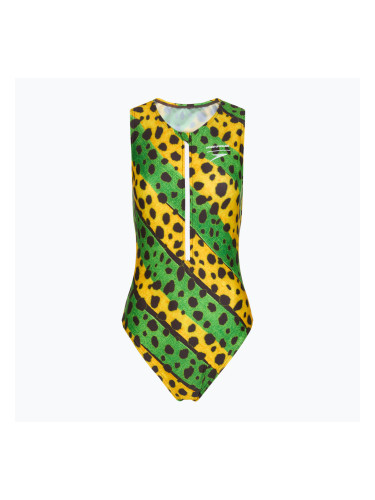 Speedo Placement Digital Highneck дамски бански от една част зелен/жълт