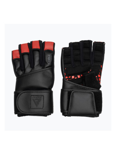 Тренировъчни ръкавици RDX L4 Finger Weightlifting Leather red/black