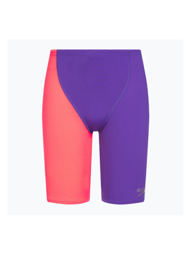 Детски бански Speedo Endurance+ с висока талия лилаво/червено