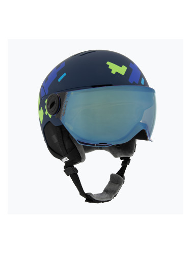 Детска ски каска UVEX Rocket Visor Jr blue matt/mirror blue/smoke