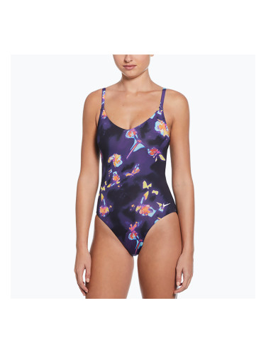 Nike Floral Blur V-Neck дамски бански от една част черен