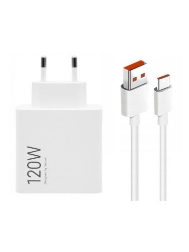 Оригинално зарядно устройство комплект Xiaomi, 120W, 6A, 1 x USB-A с USB-C кабел, BHR9462EU, Бял