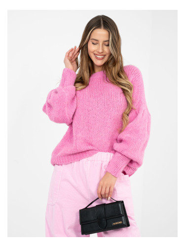 Дамски розов пуловер с V-образно деколте