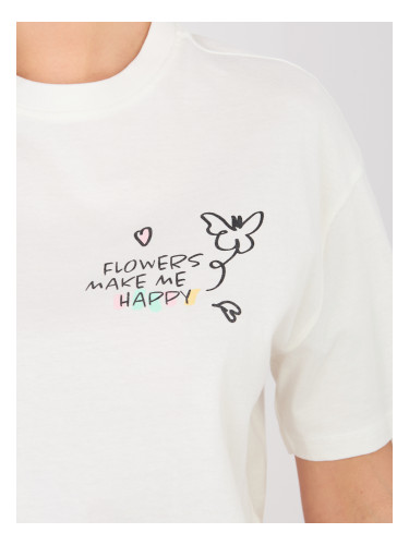 Бяла памучна тениска с надпис