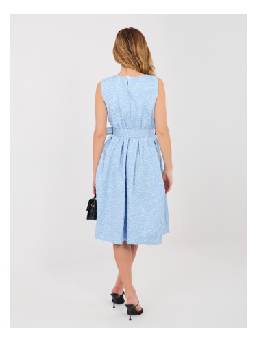 Пастелно синя жакардова рокля с колан