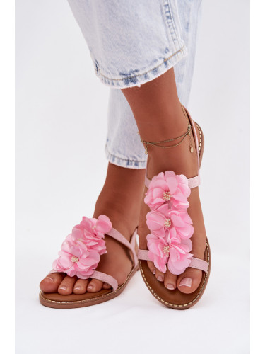 Дамски розови сандали с цветя Noemia