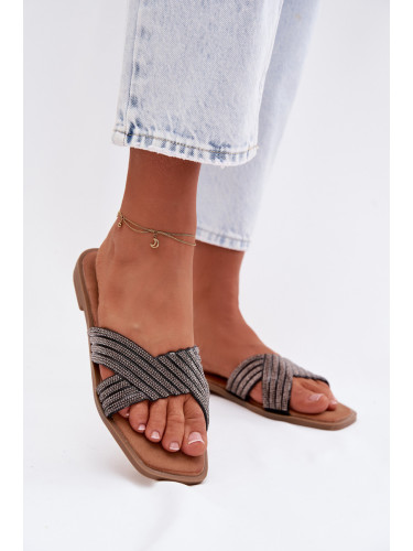 Дамски чехли на нисък ток, черни