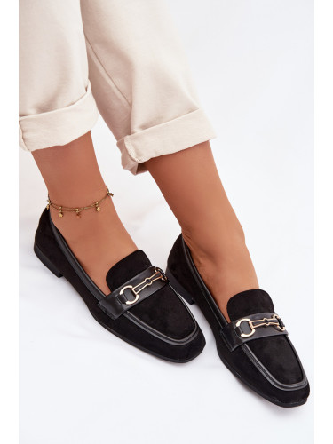 Дамски мокасини с декорация, черни