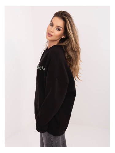 Черно-зелен оувърсайз суитшърт с бродерия