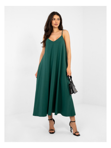 Тъмнозелена макси рокля с презрамки