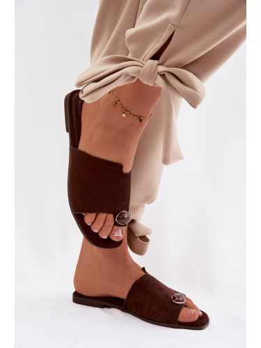 Дамски чехли от ековелур с декоративни детайли