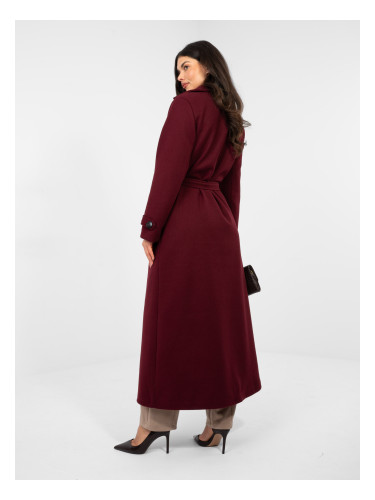 Тъмночервено дълго палто с колан