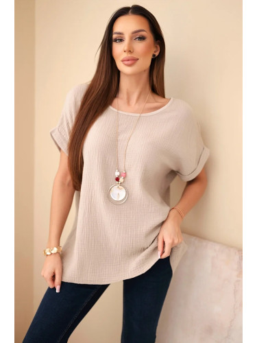 Муселинова блуза Kesi с колие, тъмнобежова