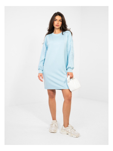 Пастелно синя рокля от трико с джобове