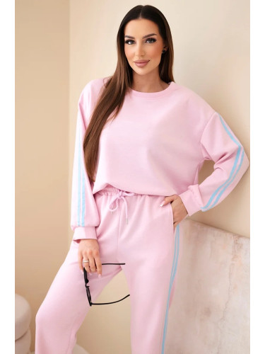 Дамски комплект от вискоза на райета, пудрово розово