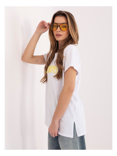 Дамска тениска с кръгло деколте в бяло и жълто