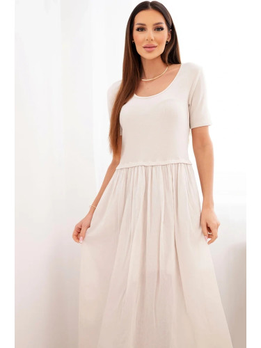 Дамска миди рокля Kesi Włoski с къс ръкав, бежова