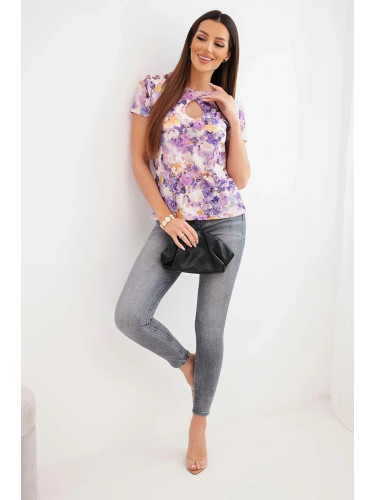 Лилава оребрена блуза Kesi с флорален мотив