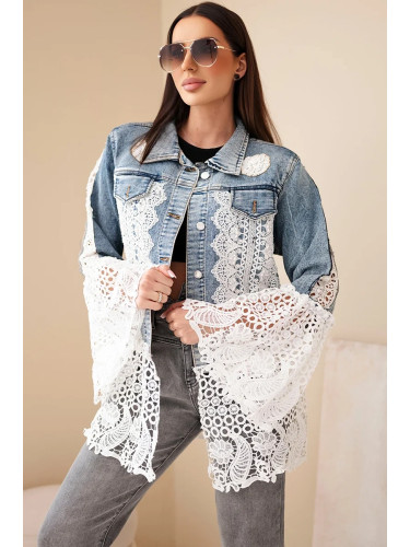 Дамско дънково яке с дантела