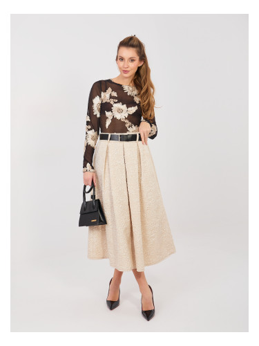 Бежова миди пола с флорален мотив