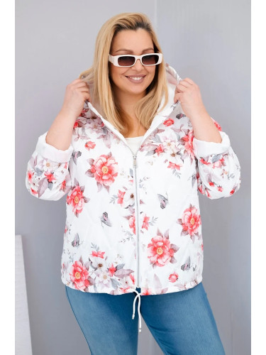 Дамско пролетно ватирано яке с качулка и флорален мотив